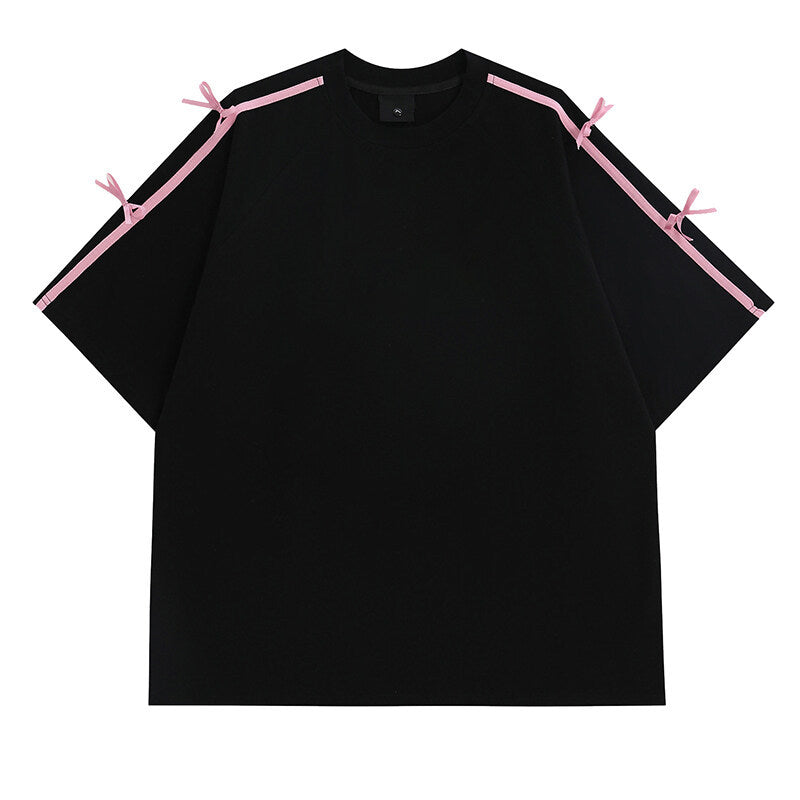 Damen Oversized T-Shirt mit dekorativen Bindebändern EB