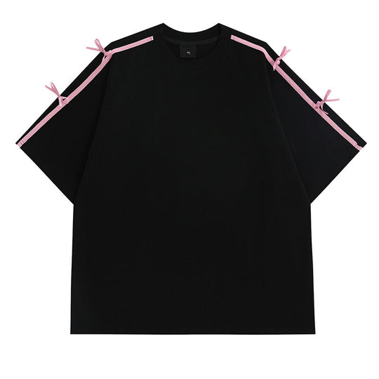 Damen Oversized T-Shirt mit dekorativen Bindebändern EB