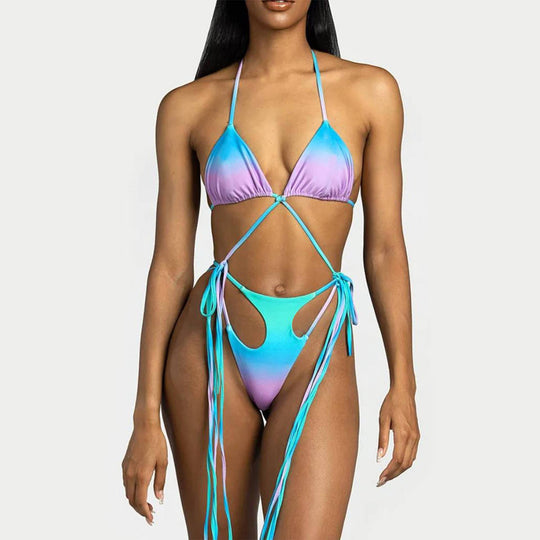 Damen Triangel-Bikini mit stylischen Bindebändern und einzigartigem Farbverlauf EB