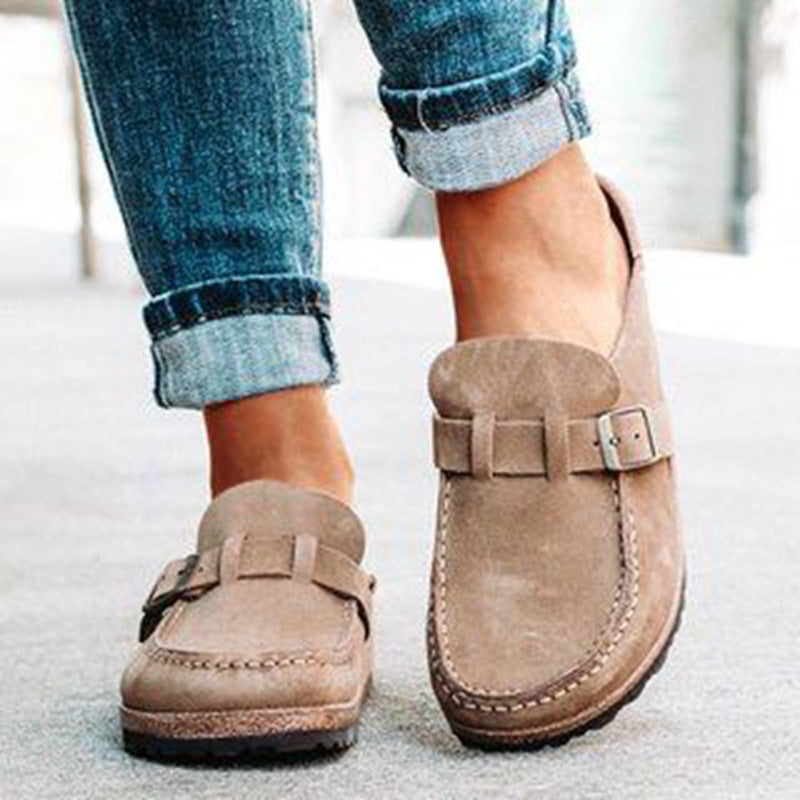 Damen Mokassin-Mule mit verstellbarer Schnalle und Kork-Plateau EB