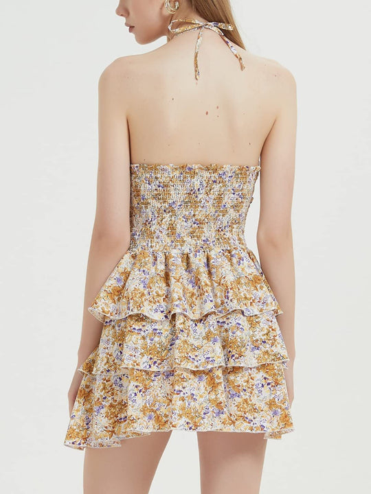 Damen Rüschenkleid mit trägerlosem Design und floralem Muster EB