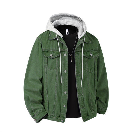 Herren nan Jeansjacke mit angenähter Kapuze Lagenlook robuste Baumwollmischung EB