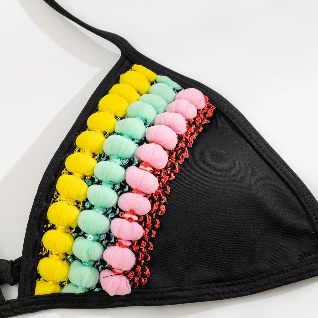 Damen Triangel-Bikini mit farbenfrohen Quasten EB