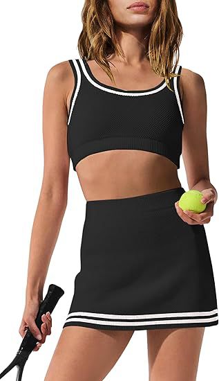 Damen Sport-Set mit figurbetontem Crop-Top und Minirock EB