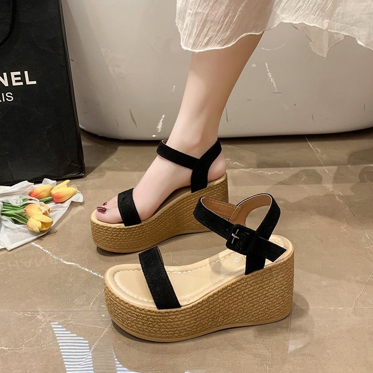 Damen-Plateau-Sandalen mit elegantem Riemchendesign und komfortabler Korksohle EB