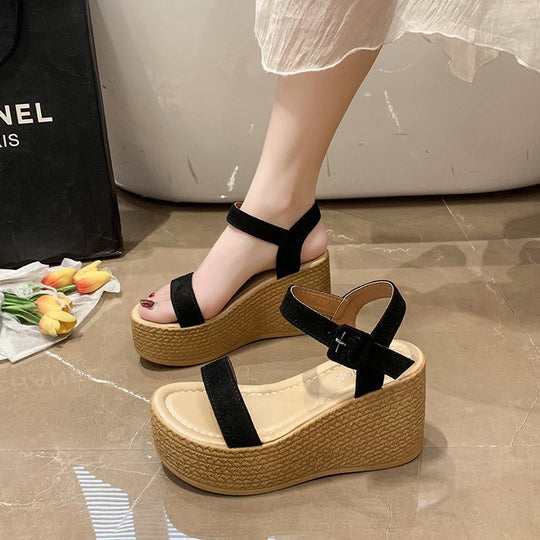 Damen-Plateau-Sandalen mit elegantem Riemchendesign und komfortabler Korksohle EB
