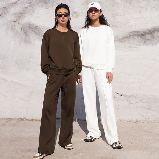 Damen nan Oversize-Sweatshirt und weite Loungehose Set mit Tunnelzug, dezenter Nahtführung und elastischen Bündchen EB