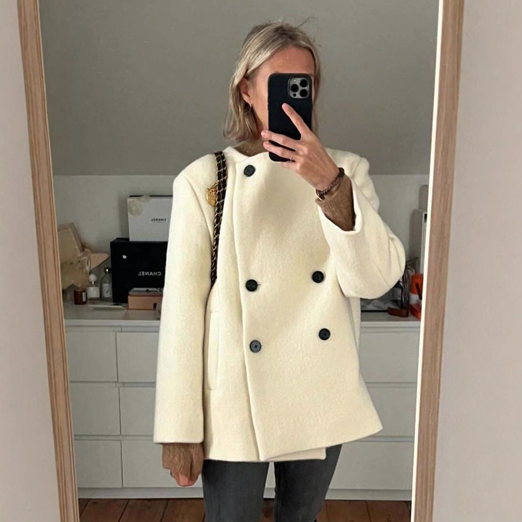 Damen elegante Wolljacke mit doppelter Knopfleiste EB