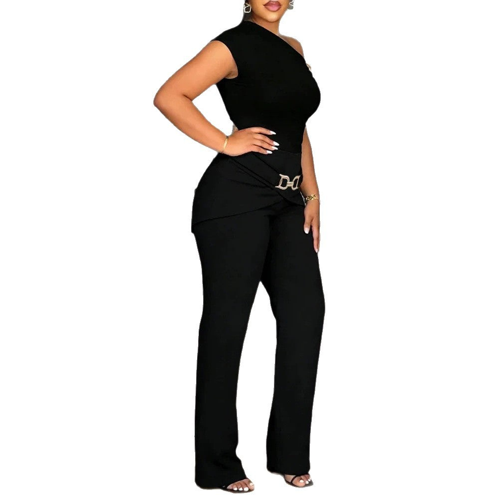 Damen Elegantes One-Shoulder Jumpsuit EB