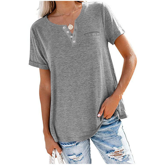 Damen hochwertiges T-Shirt mit Knopfdetail und lockerem Schnitt EB