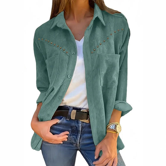 Damen Cordbluse mit eleganten Druckknöpfen und praktischen Taschen EB