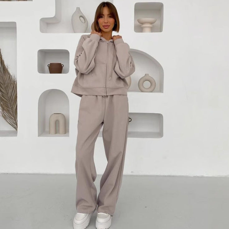 Damen nan cropped Kapuzenjacke mit durchgehendem Reißverschluss und taillenhoher Jogginghose Set EB