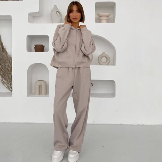 Damen nan cropped Kapuzenjacke mit durchgehendem Reißverschluss und taillenhoher Jogginghose Set EB