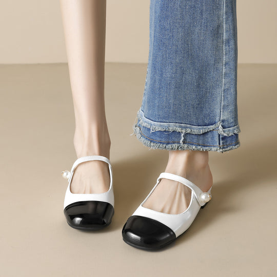 Damen elegante Mules mit modischem Riemen und ansprechendem Farbkontrast EB