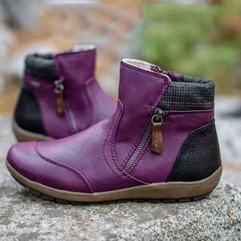 Damen nan lederoptik gefütterte Stiefelette mit seitlichem Reißverschluss und rutschfester Laufsohle EB