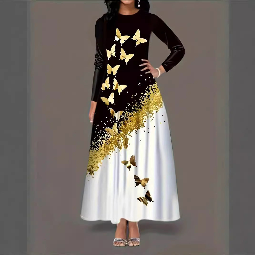 Damen Maxikleid mit elegantem Design und lebendigem Schmetterlingsdruck EB