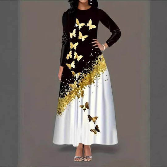 Damen Maxikleid mit elegantem Design und lebendigem Schmetterlingsdruck EB