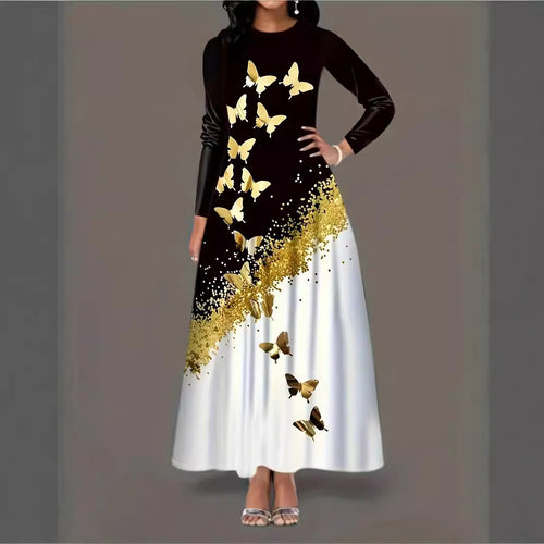 Damen Maxikleid mit elegantem Design und lebendigem Schmetterlingsdruck EB
