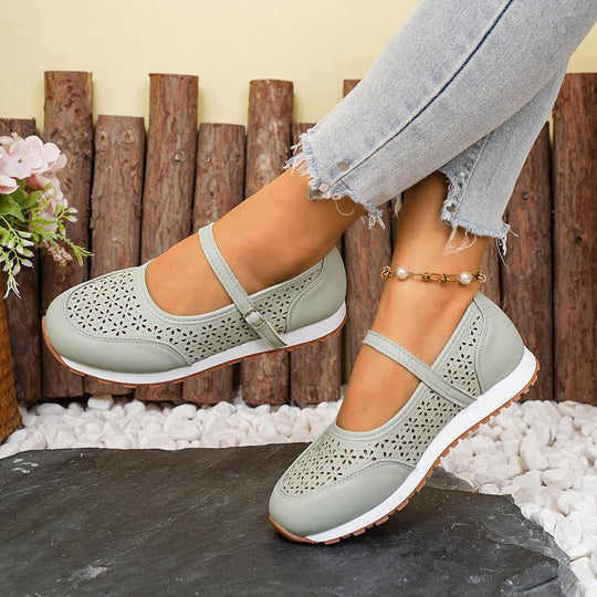 Damen Atmungsaktive Ballerinas mit dekorativer Perforation EB