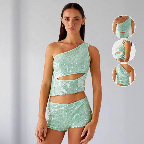 Damen Glitzernder Top und Shorts Set EB
