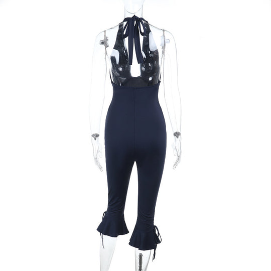 Damen Eleganter Jumpsuit mit hochgeschlossenem Design und Rüschendetails EB