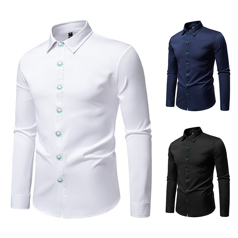 Herren elegantes Langarmhemd mit kreativen Stickdetails EB