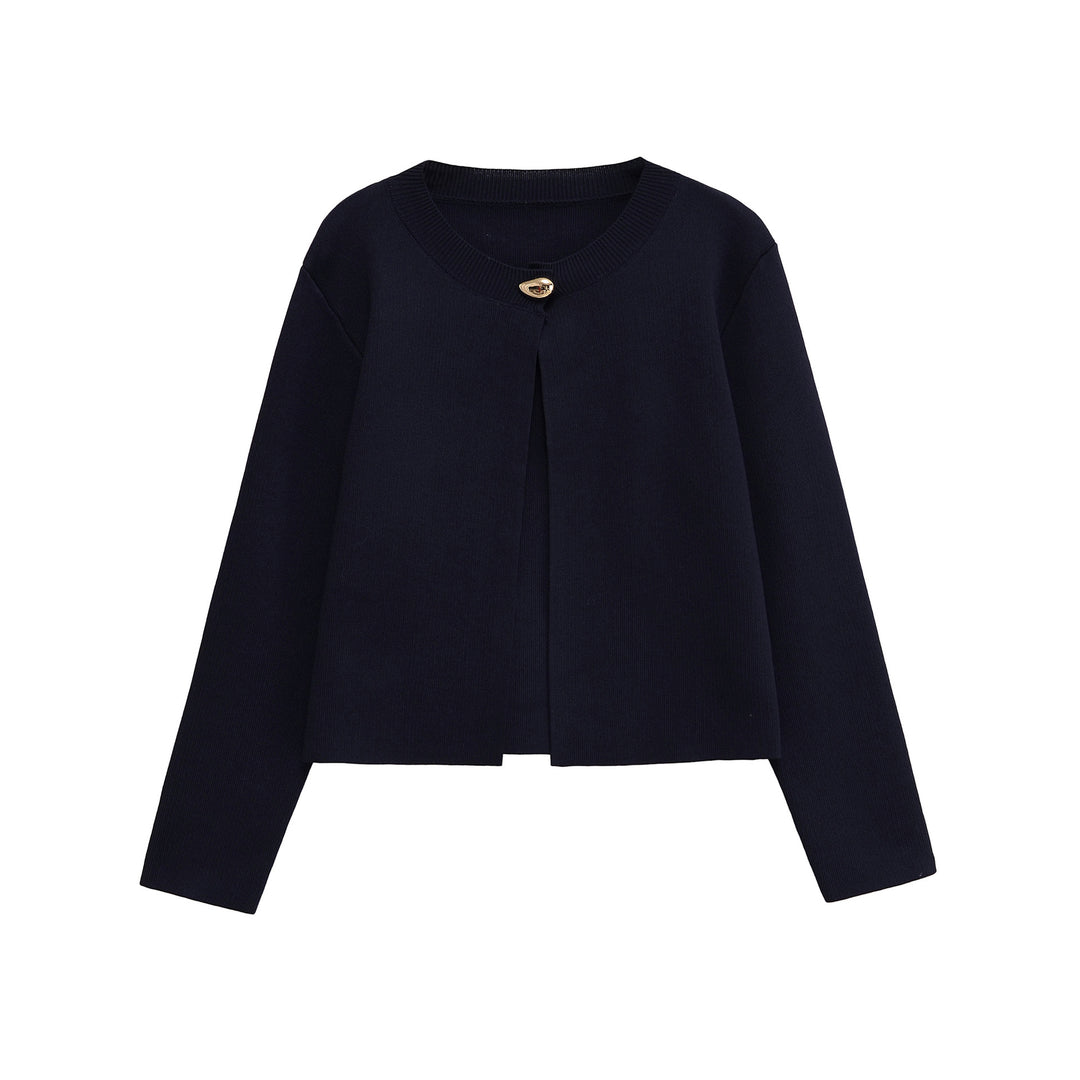Damen elegante Strickjacke mit dekorativem Knopf EB
