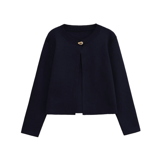 Damen elegante Strickjacke mit dekorativem Knopf EB