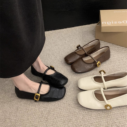 Damen elegante Ballerinas mit modischem Riemen und komfortabler Sohle EB