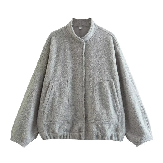 Damen Oversized Wolljacke im schlichten Design EB