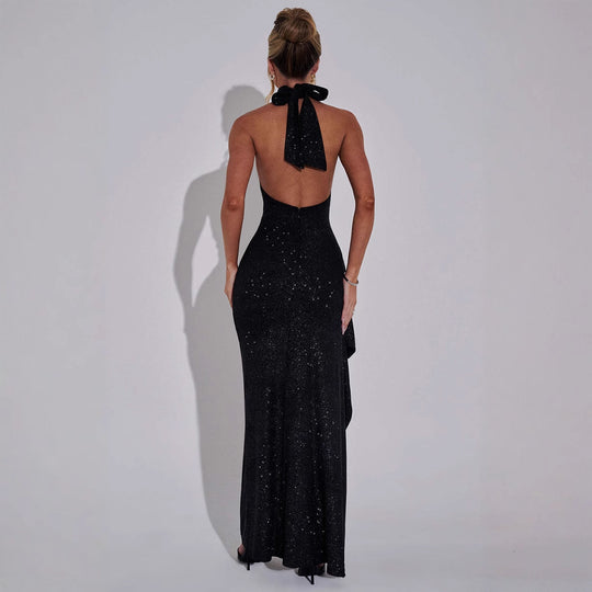 Damen Elegantes Abendkleid mit hohem Schlitz und Glitzerdetails EB