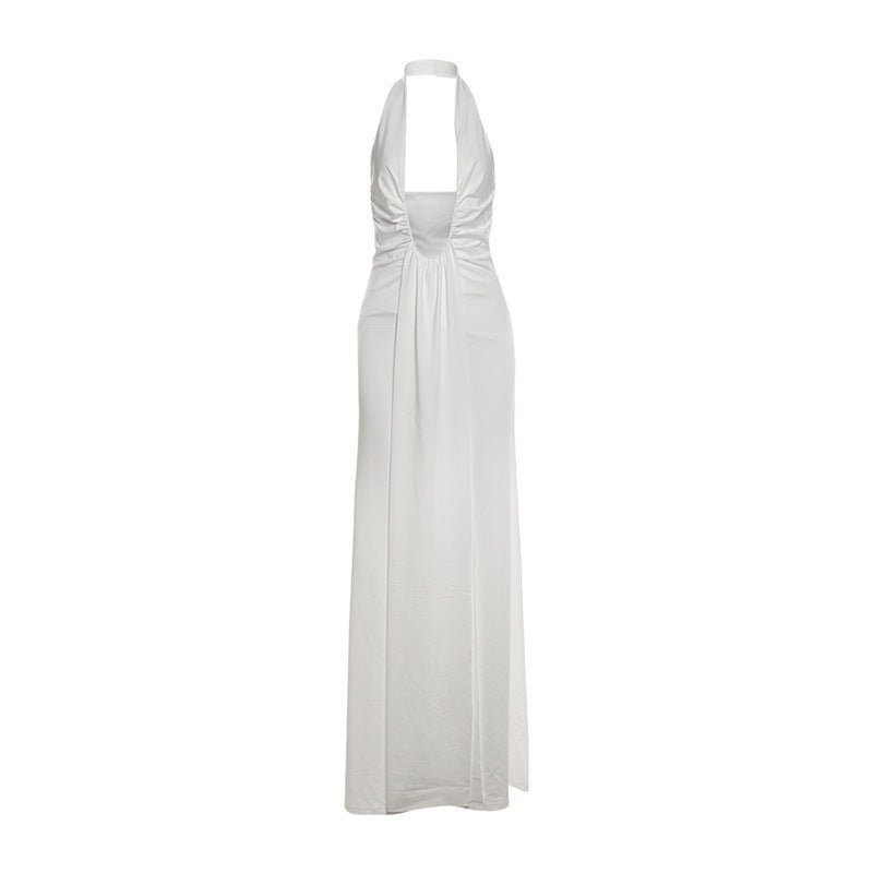 Damen Maxikleid mit tiefem V-Ausschnitt und eleganten Drapierungen EB