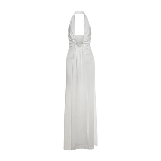 Damen Maxikleid mit tiefem V-Ausschnitt und eleganten Drapierungen EB