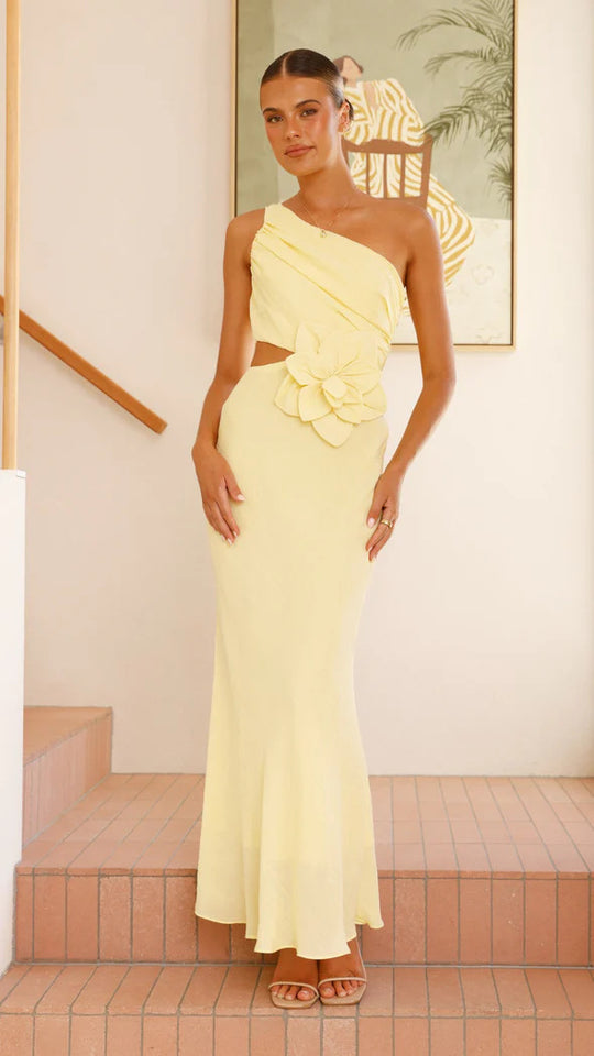 Damen Elegantes Maxikleid mit asymmetrischem Schnitt und floralem Detail EB