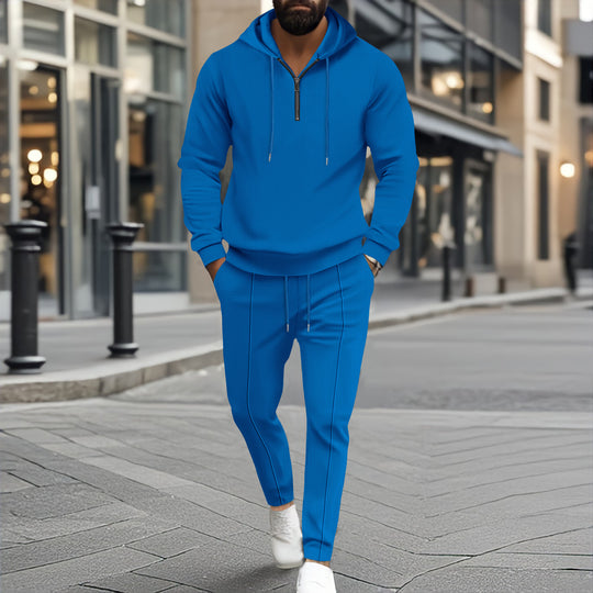Herren nan strukturiertes Halbzip-Kapuzenloungewear-Set mit tapered Jogpants und Kordelzug EB