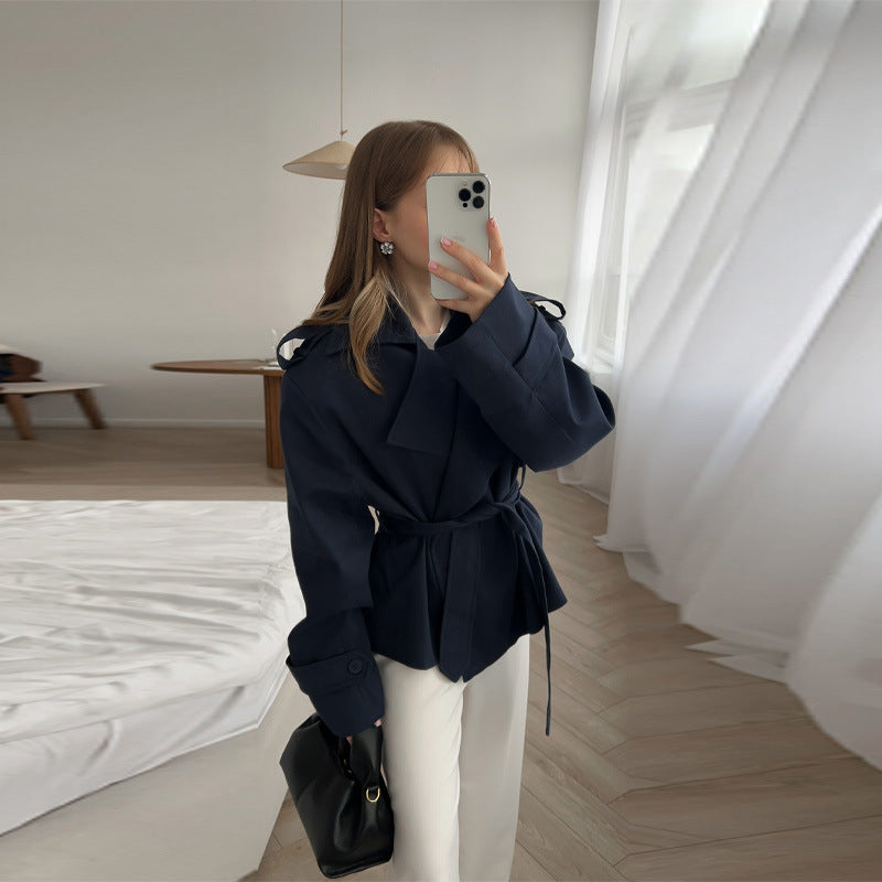 Damen Elegante oversized Trenchjacke mit Gürtel und strukturierten Ärmeln EB