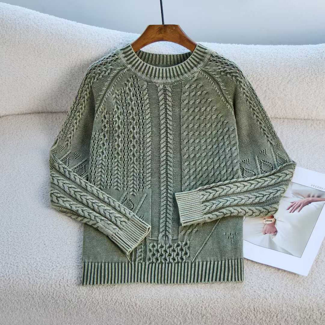 Damen Grob gestrickter Pullover mit Zopfmuster und lässigem Schnitt EB