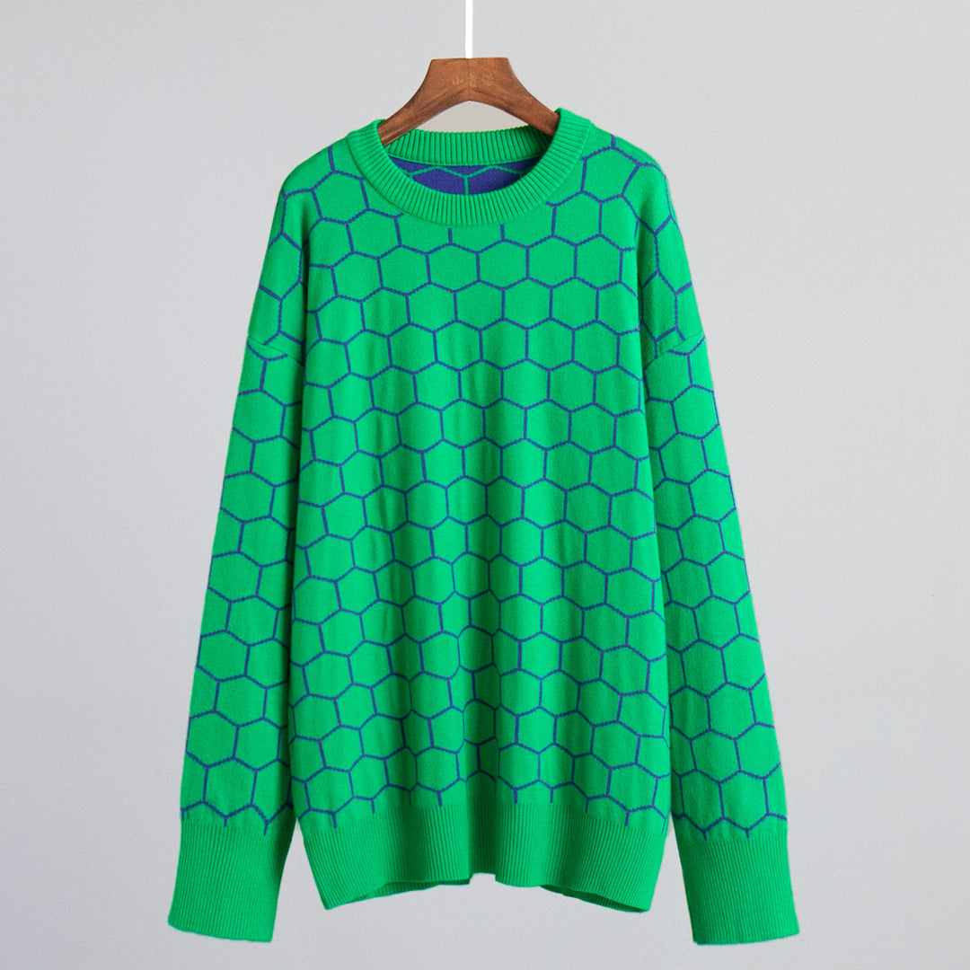 Damen Kreativer Strickpullover mit Wabenmuster EB