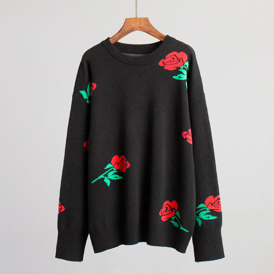 Damen weicher Strickpullover mit floralem Design EB