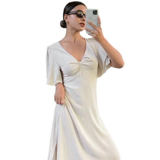 Damen Maxikleid mit fließenden Ärmeln und V-Ausschnitt EB