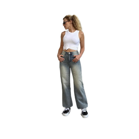 Damen Weite High-Waist Jeans im klassischen Vintage-Stil mit modernen Waschungen EB