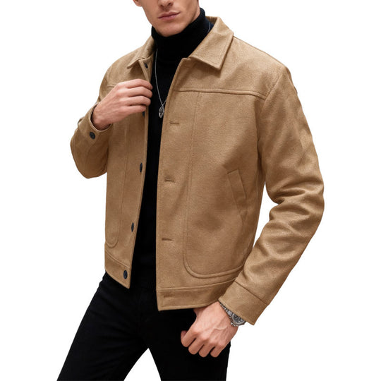 Herren nan moderner Trucker-Overshirt aus Velourslederimitat mit Ziernähten und aufgesetzten Taschen EB