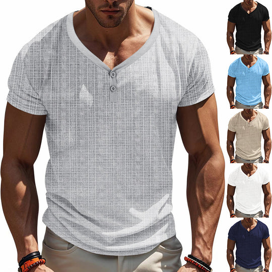 Herren Kurzarm Henley-Shirt mit strukturiertem Design und praktischen Knopfdetails EB