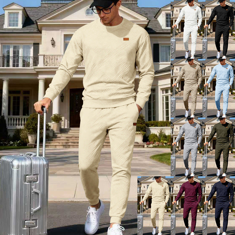 Herren Feinstrukturiertes Lounge-Set mit Rundhals-Pullover & schmaler Jogginghose EB