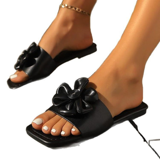 Damen Flauscher Slides mit eleganter Schleifen-Applikation EB