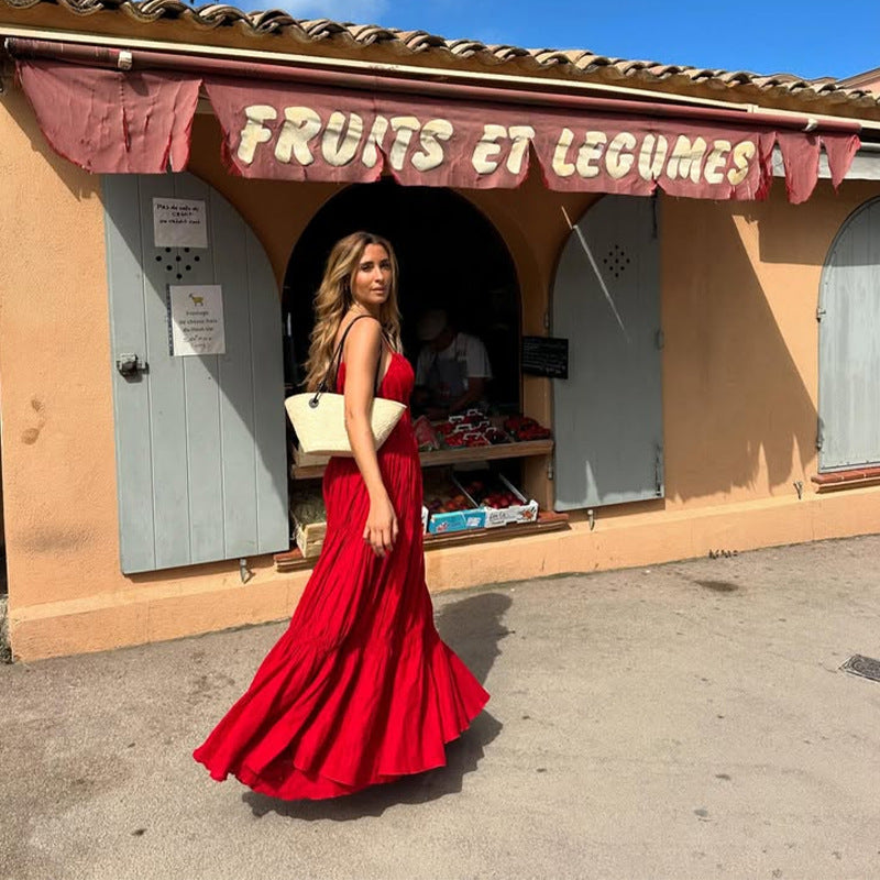 Damen Maxikleid mit raffinierten Falten und zarten Spaghettiträgern EB