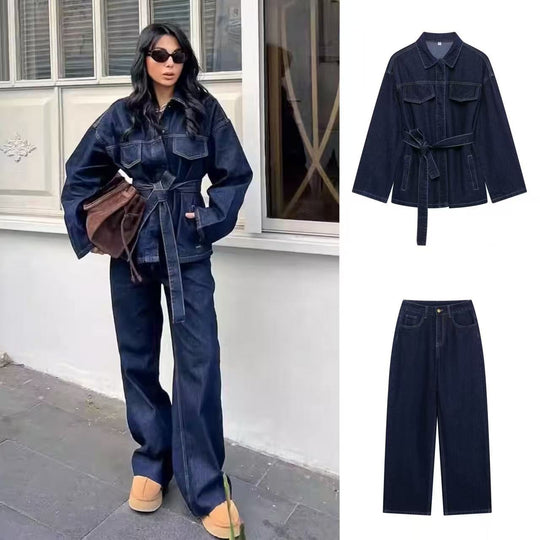 Damen nan hochgeschnittene, weit geschnittene Jeans mit geradem Bein und Fünf-Taschen-Details EB