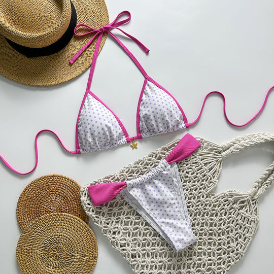 Damen Triangel-Bikini mit stilvollen Punktemuster EB