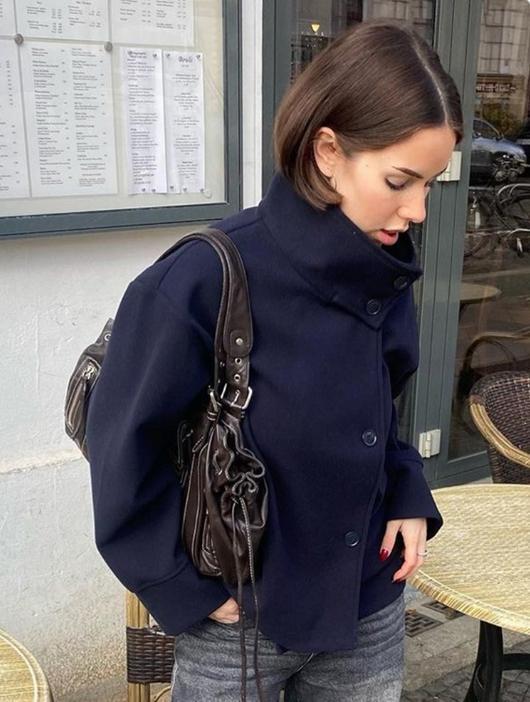 Damen modische Wolljacke mit strukturiertem Kragen und elegantem Schnitt EB