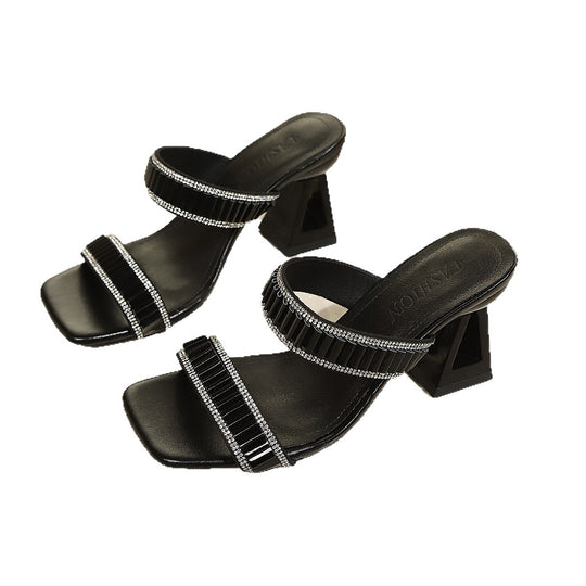 Damen glamouröse Blockabsatz-Sandalen mit funkelndem Strassdesign EB